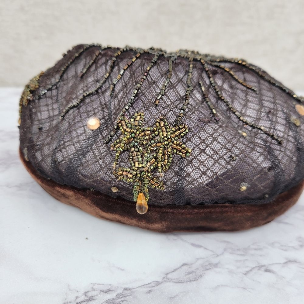 50s Tambour Embroidery Beaded Women's Hat Facinator Pillbox Mesh - Picture 11 of 16